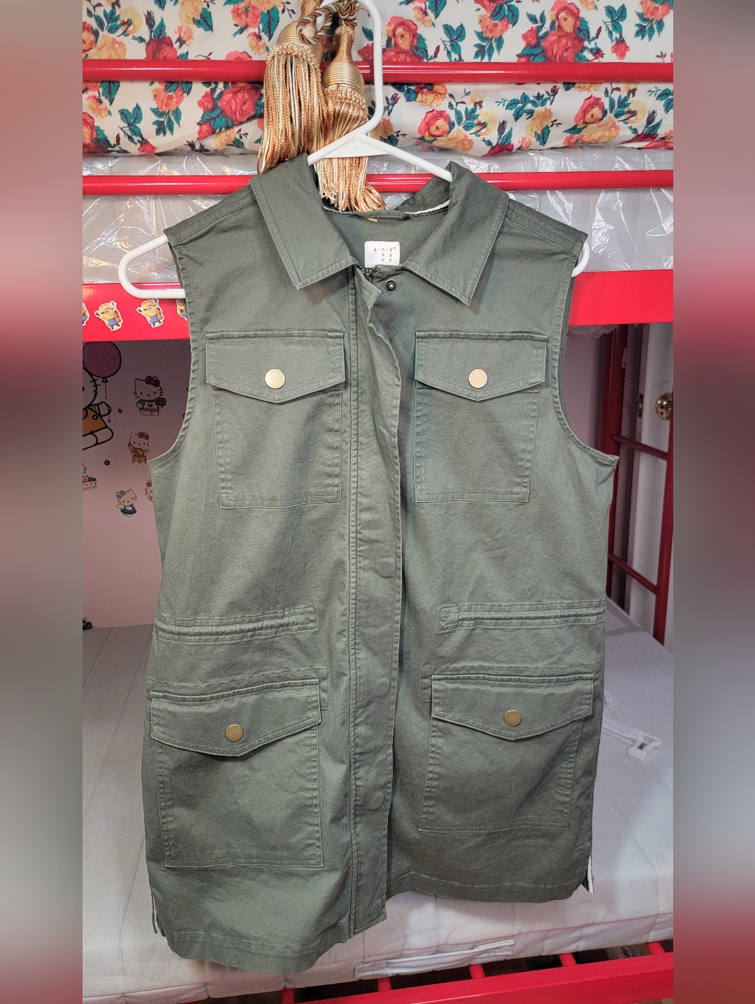 A New Day Olive Green Sleeveless Utility Dress Size Medium